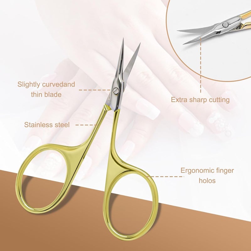CGBE Manicure Scissors, Extra Fine Eyebrow Scissors for Grooming, Curved Blade Nail Scissors Precise Pointed Tip Grooming Kit for Eyebrow, Eyelash, Trim Nail and Dry Skin, Gold - Image 4